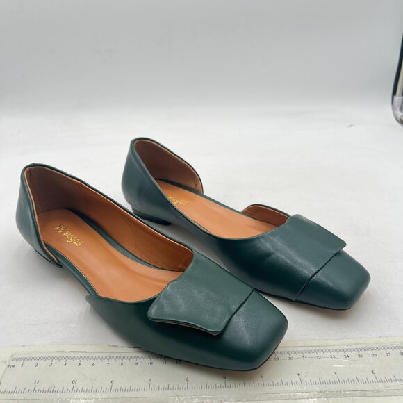 Wo Wagas Dark Green Pump Side Cut Block Low Heel Square Toe Slip On Working Shoe - Picture 4 of 8